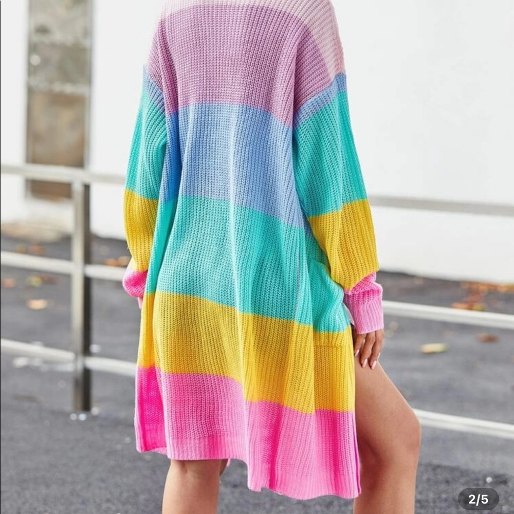 SHEIN Rainbow Cardigan with Pockets